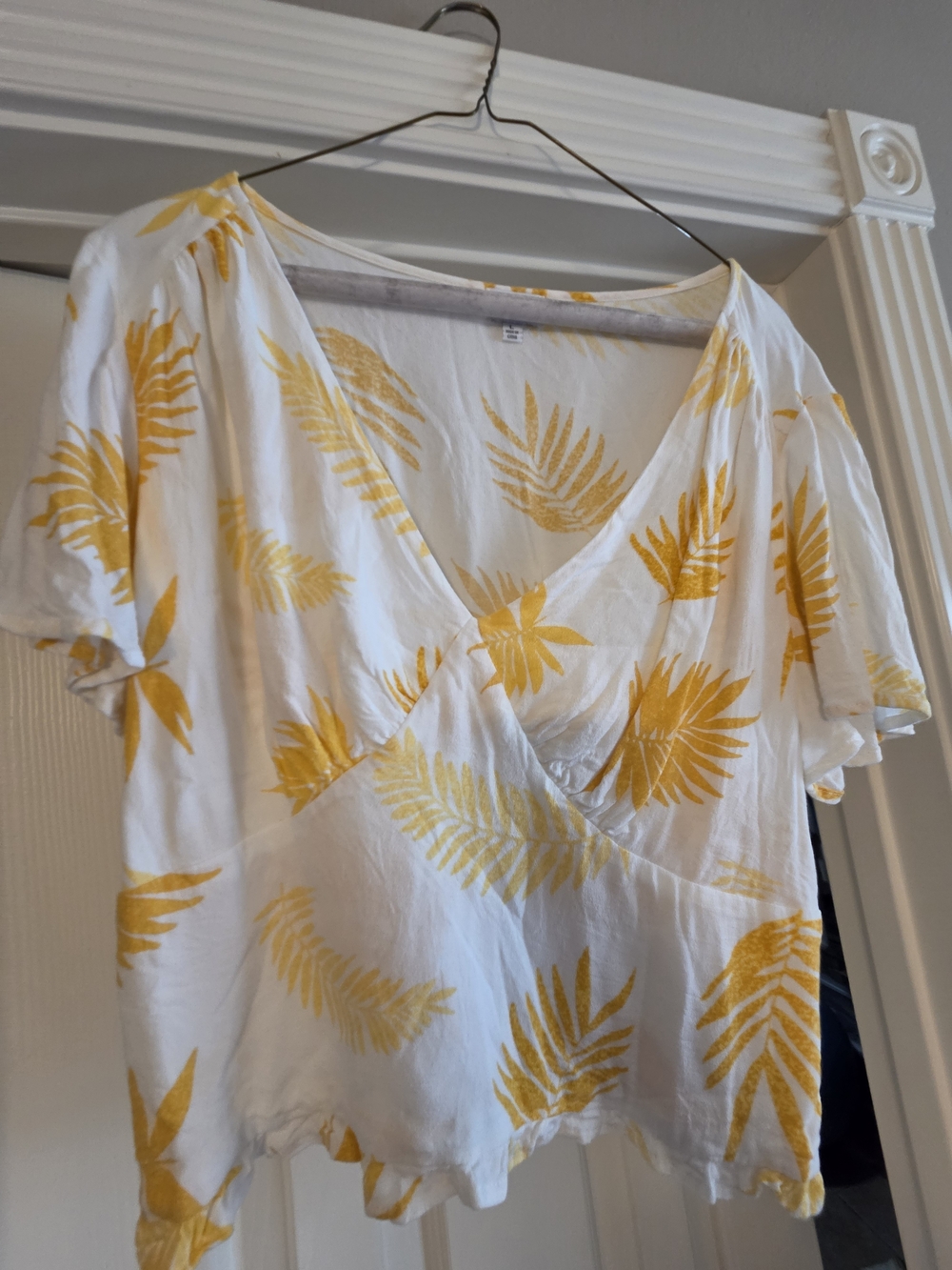 Madison & Berkeley White Top with Mustard Yellow Leaf Print